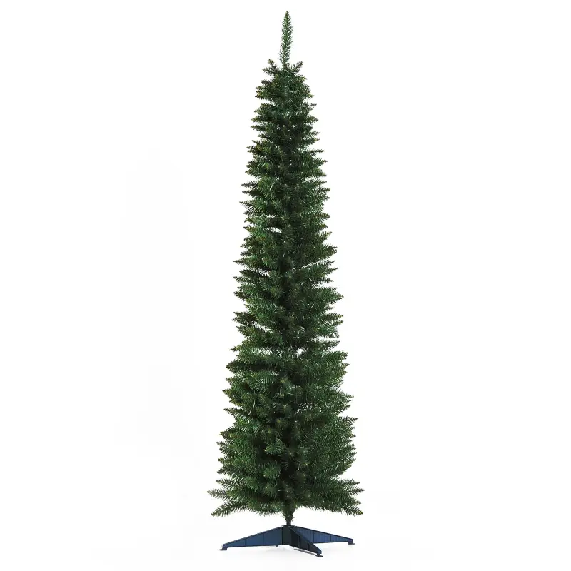 Árbol de Navidad Artificial Estrecho 180 cm con 390 Ramas y Base Desmontable Fácil de Montar Verde
