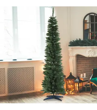 Árbol de Navidad Artificial Estrecho 180 cm con 390 Ramas y Base Desmontable Fácil de Montar Verde