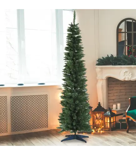 Árbol de Navidad Artificial Estrecho 180 cm con 390 Ramas y Base Desmontable Fácil de Montar Verde