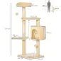 Árbol para gatos Rascador Grande con Plataformas Casetas Bolas de Juego 114cm Cubierto de Felpa Beige