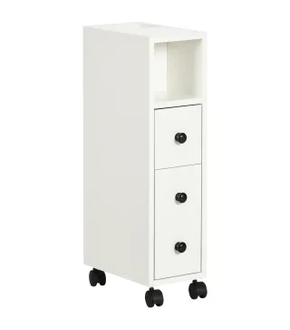 Armario de Baño con Ruedas Mueble Auxiliar para Baño con Estante Abierto Puerta y Cajón 18x30x68,5 cm Blanco