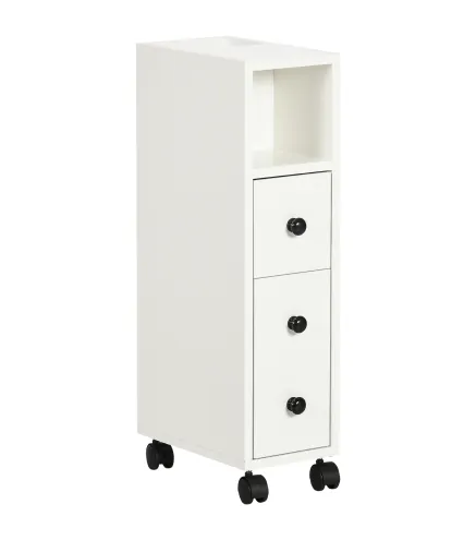 Armario de Baño con Ruedas Mueble Auxiliar para Baño con Estante Abierto Puerta y Cajón 18x30x68,5 cm Blanco