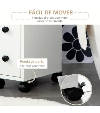 Armario de Baño con Ruedas Mueble Auxiliar para Baño con Estante Abierto Puerta y Cajón 18x30x68,5 cm Blanco