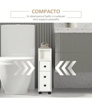 Armario de Baño con Ruedas Mueble Auxiliar para Baño con Estante Abierto Puerta y Cajón 18x30x68,5 cm Blanco