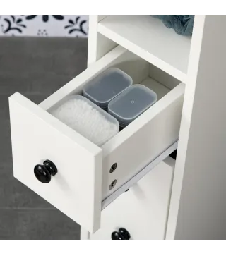 Armario de Baño con Ruedas Mueble Auxiliar para Baño con Estante Abierto Puerta y Cajón 18x30x68,5 cm Blanco