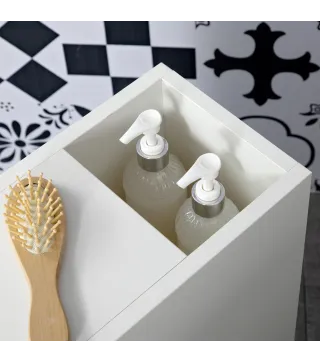 Armario de Baño con Ruedas Mueble Auxiliar para Baño con Estante Abierto Puerta y Cajón 18x30x68,5 cm Blanco