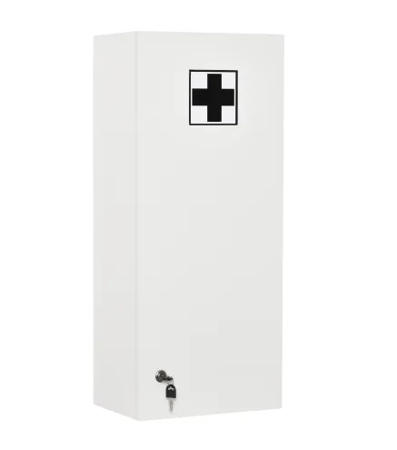 Botiquín de Pared de Primeros Auxilios 5 Niveles con Estantes Ajustables de Vidrio Cerradura Llaves 30x20x70 cm Blanco