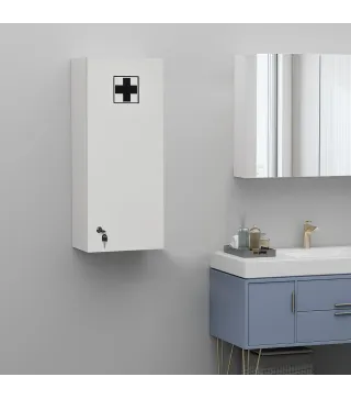 Botiquín de Pared de Primeros Auxilios 5 Niveles con Estantes Ajustables de Vidrio Cerradura Llaves 30x20x70 cm Blanco