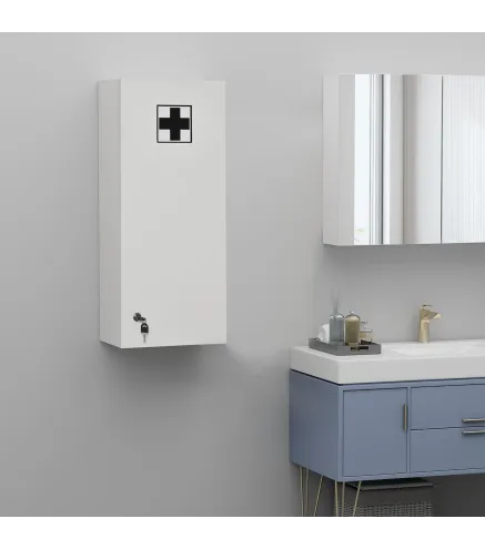 Botiquín de Pared de Primeros Auxilios 5 Niveles con Estantes Ajustables de Vidrio Cerradura Llaves 30x20x70 cm Blanco