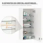Botiquín de Pared de Primeros Auxilios 5 Niveles con Estantes Ajustables de Vidrio Cerradura Llaves 30x20x70 cm Blanco