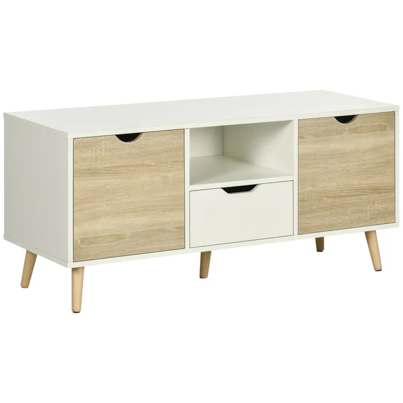 Mueble de TV con Cajón y 2 Puertas para Televisores de hasta 50" 110x40x50 cm Blanco y Madera Natural
