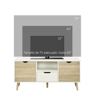 Mueble de TV con Cajón y 2 Puertas para Televisores de hasta 50" 110x40x50 cm Blanco y Madera Natural