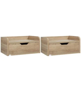 Set de 2 Mesitas de Noche de Pared Mesillas Flotantes con 1 Cajón para Dormitorio Habitación 40x30x19,5 cm Natural