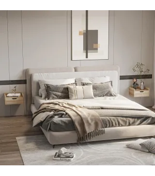 Set de 2 Mesitas de Noche de Pared Mesillas Flotantes con 1 Cajón para Dormitorio Habitación 40x30x19,5 cm Natural