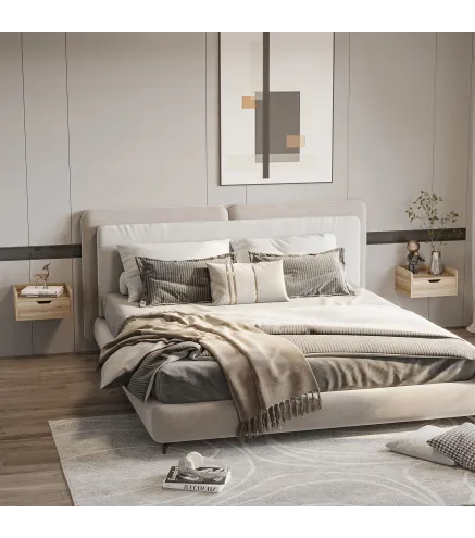 Set de 2 Mesitas de Noche de Pared Mesillas Flotantes con 1 Cajón para Dormitorio Habitación 40x30x19,5 cm Natural