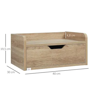 Set de 2 Mesitas de Noche de Pared Mesillas Flotantes con 1 Cajón para Dormitorio Habitación 40x30x19,5 cm Natural