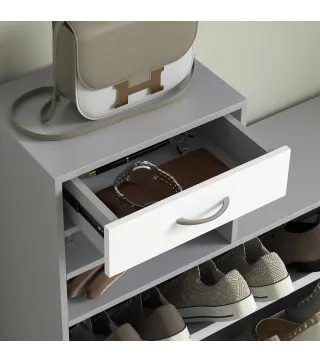 Recibidor de Entrada con Espejo Perchero y Zapatero Mueble de Recibidor de 2 Piezas con Ganchos Estantes y Cajón Gris