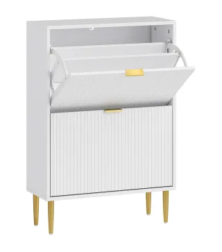 Zapatero Estrecho con 2 Puertas Acanaladas con Estantes Ajustables para 12 Pares de Zapatos 60x24x91,5 cm Blanco