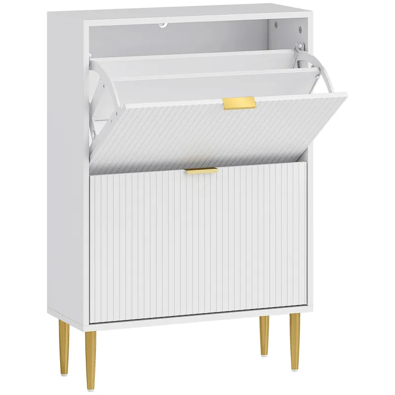 Zapatero Estrecho con 2 Puertas Acanaladas con Estantes Ajustables para 12 Pares de Zapatos 60x24x91,5 cm Blanco