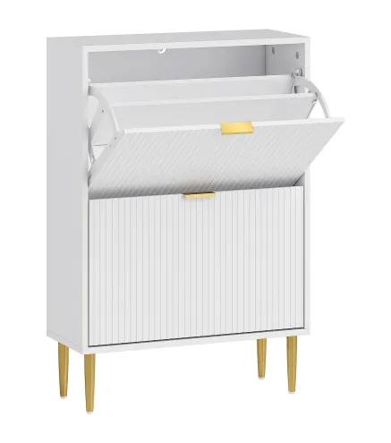 Zapatero Estrecho con 2 Puertas Acanaladas con Estantes Ajustables para 12 Pares de Zapatos 60x24x91,5 cm Blanco