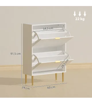 Zapatero Estrecho con 2 Puertas Acanaladas con Estantes Ajustables para 12 Pares de Zapatos 60x24x91,5 cm Blanco