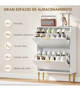 Zapatero Estrecho con 2 Puertas Acanaladas con Estantes Ajustables para 12 Pares de Zapatos 60x24x91,5 cm Blanco