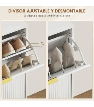Zapatero Estrecho con 2 Puertas Acanaladas con Estantes Ajustables para 12 Pares de Zapatos 60x24x91,5 cm Blanco