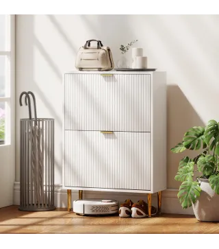 Zapatero Estrecho con 2 Puertas Acanaladas con Estantes Ajustables para 12 Pares de Zapatos 60x24x91,5 cm Blanco