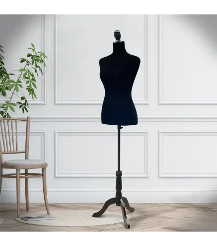 Maniquí de Costura Ajustable a 130-168 cm con Trípode de Madera para Fotografía de Moda Exposición de Prendas Negro