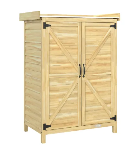 Cobertizo de Jardín Exterior de Madera con Techo de Metal y Ganchos para Almacenaje Herramientas 71,5x39x95 cm Natural