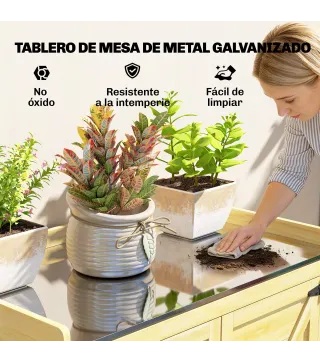 Cobertizo de Jardín Exterior de Madera con Techo de Metal y Ganchos para Almacenaje Herramientas 71,5x39x95 cm Natural