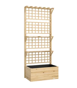 Jardinera con Enrejado y Techo de Madera para Plantas Trepadoras con 2 Estantes Drenaje y Forro 76x43,5x177 cm Natural