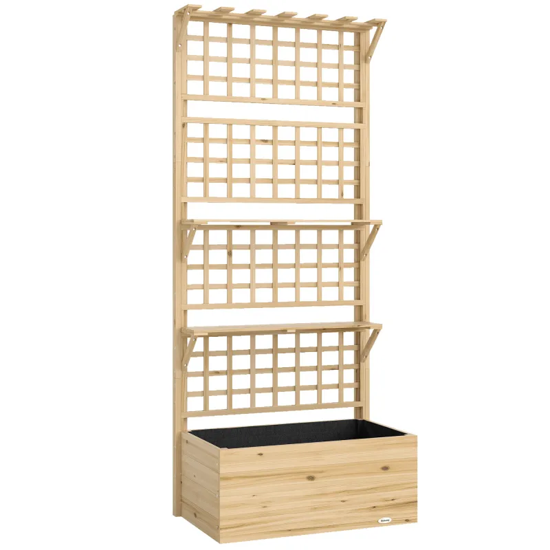 Jardinera con Enrejado y Techo de Madera para Plantas Trepadoras con 2 Estantes Drenaje y Forro 76x43,5x177 cm Natural Jardinera con Enrejado y Techo de Madera para Plantas Trepadoras con 2 Estantes Drenaje y Forro 76x43,5x177 cm Natural