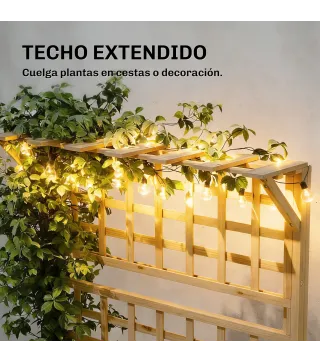 Jardinera con Enrejado y Techo de Madera para Plantas Trepadoras con 2 Estantes Drenaje y Forro 76x43,5x177 cm Natural