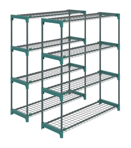 Juego de 2 Soportes para Plantas de 4 Niveles Interior y Exterior Estantes Metálicos con Conectores Fácil Montaje Verde