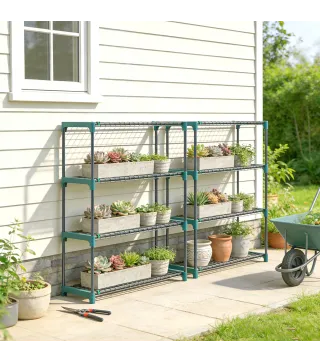 Juego de 2 Soportes para Plantas de 4 Niveles Interior y Exterior Estantes Metálicos con Conectores Fácil Montaje Verde