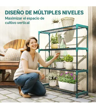Juego de 2 Soportes para Plantas de 4 Niveles Interior y Exterior Estantes Metálicos con Conectores Fácil Montaje Verde