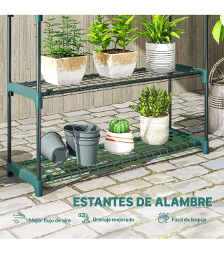 Juego de 2 Soportes para Plantas de 4 Niveles Interior y Exterior Estantes Metálicos con Conectores Fácil Montaje Verde