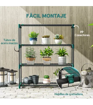 Juego de 2 Soportes para Plantas de 4 Niveles Interior y Exterior Estantes Metálicos con Conectores Fácil Montaje Verde