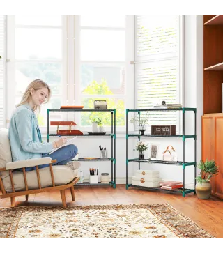 Juego de 2 Soportes para Plantas de 4 Niveles Interior y Exterior Estantes Metálicos con Conectores Fácil Montaje Verde