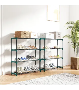 Juego de 2 Soportes para Plantas de 4 Niveles Interior y Exterior Estantes Metálicos con Conectores Fácil Montaje Verde