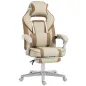 Silla Gamer Reclinable con Altura Ajustable Reposapiés Retráctil Soporte Lumbar y Reposacabezas Desmontable Crema