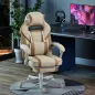 Silla Gamer Reclinable con Altura Ajustable Reposapiés Retráctil Soporte Lumbar y Reposacabezas Desmontable Crema