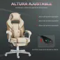 Silla Gamer Reclinable con Altura Ajustable Reposapiés Retráctil Soporte Lumbar y Reposacabezas Desmontable Crema