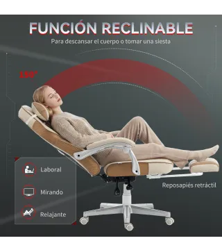 Silla Gamer Reclinable con Altura Ajustable Reposapiés Retráctil Soporte Lumbar y Reposacabezas Desmontable Crema
