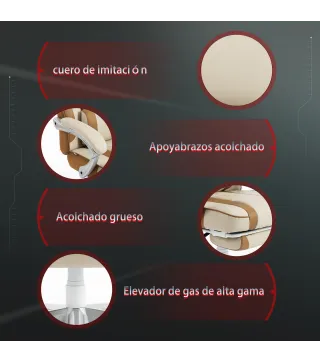 Silla Gamer Reclinable con Altura Ajustable Reposapiés Retráctil Soporte Lumbar y Reposacabezas Desmontable Crema