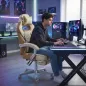 Silla Gamer Reclinable con Altura Ajustable Reposapiés Retráctil Soporte Lumbar y Reposacabezas Desmontable Crema