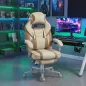 Silla Gamer Reclinable con Altura Ajustable Reposapiés Retráctil Soporte Lumbar y Reposacabezas Desmontable Crema