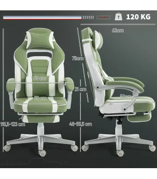 Silla Gamer Reclinable con Altura Ajustable Reposapiés Retráctil Soporte Lumbar y Reposacabezas Desmontable Verde