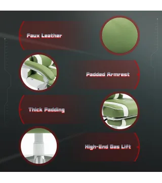 Silla Gamer Reclinable con Altura Ajustable Reposapiés Retráctil Soporte Lumbar y Reposacabezas Desmontable Verde